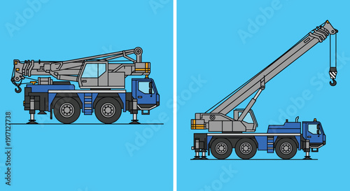Crane Truck Illustration Side View and Operation.