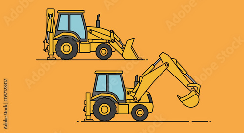 Yellow Backhoe Loader Tractor Heavy Machinery.
