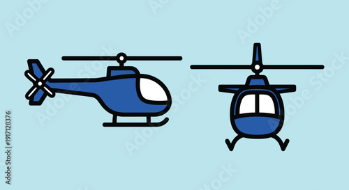Blue Helicopter Side and Front View.