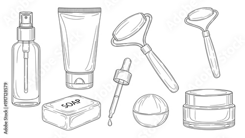 A collection of various skincare and beauty products