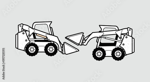 Black and White Skid Steer Loader Illustration.