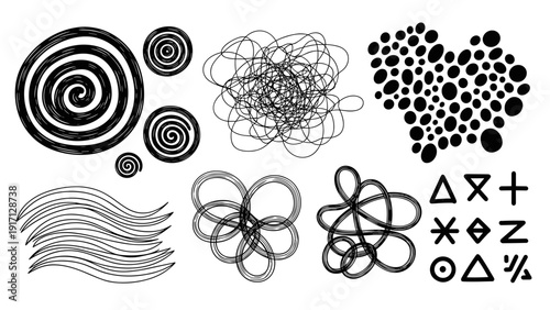 Black and white abstract shapes and symbols for design and decoration