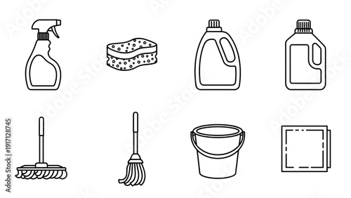 A set of cleaning supplies and tools