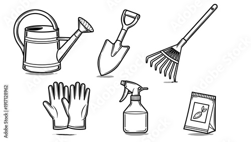 Gardening tools and accessories on a clean for landscaping