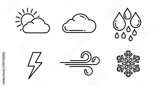Weather icons set including sun cloud rain lightning wind and snow