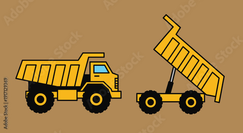 Yellow Dump Truck Illustration Side Views.