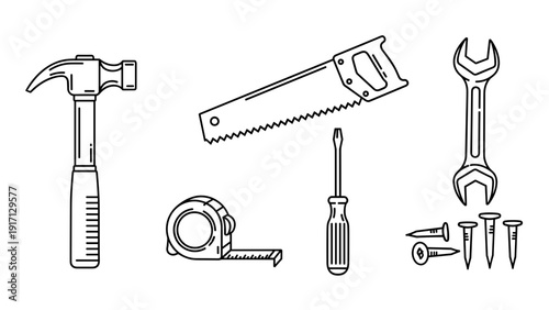 Collection of various hand tools on a for repair and construction