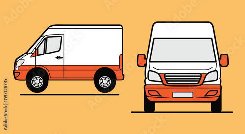White and Orange Delivery Van Illustration.