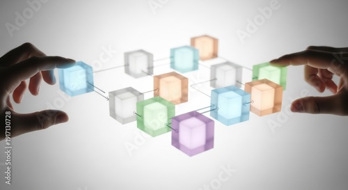 Workflow matrix cubes positioned manually using shallow depth and softly faded white background.