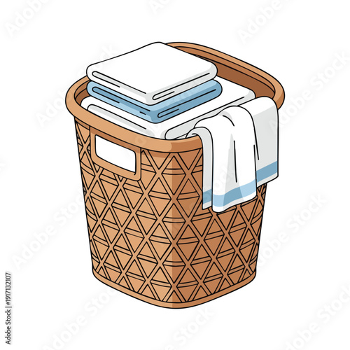 Stack of Laundry on a Wicker Basket for Home Washing and Cleaning