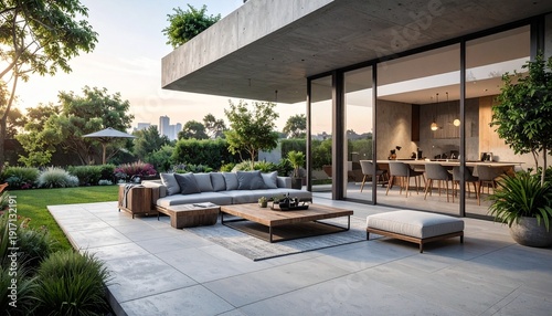 Modern loft style concrete patio for outdoor seating areas.