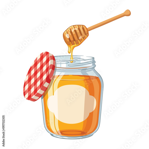 Fresh Homemade Honey in a Glass Jar with Lid Close up View