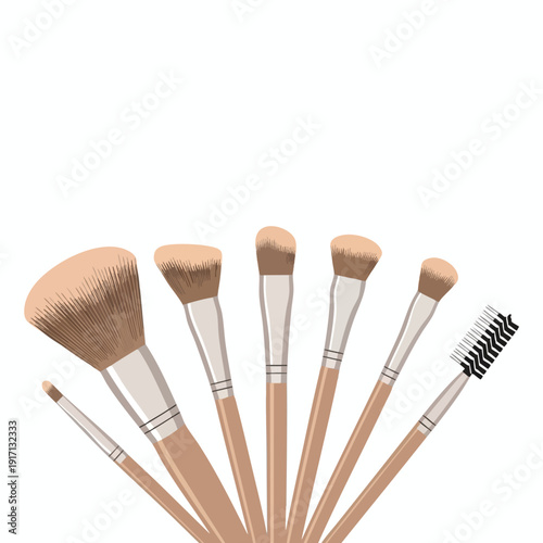 Set of Professional Makeup Brushes with Wooden Handles for Beauty and Cosmetics Applications