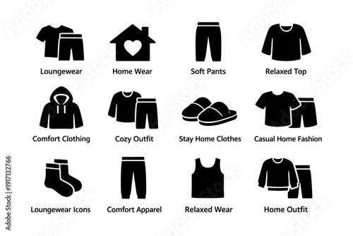 Loungewear collection: comfort clothing and relaxed home fashion icons