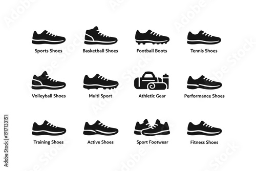 Variety of sports shoes: basketball, football, tennis, and more athletic gear