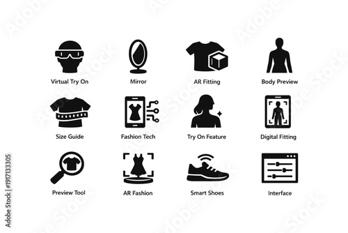 Augmented reality fashion features and tools icons for virtual fitting