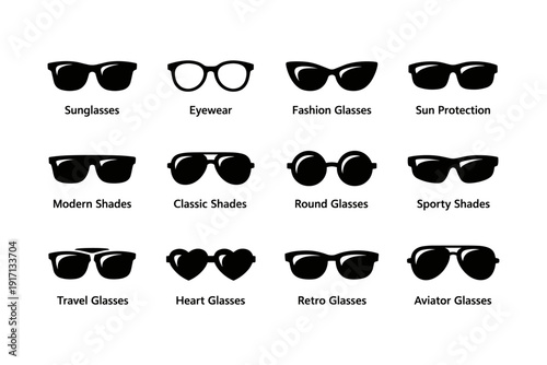Variety of glasses silhouette collection for fashion and sun protection