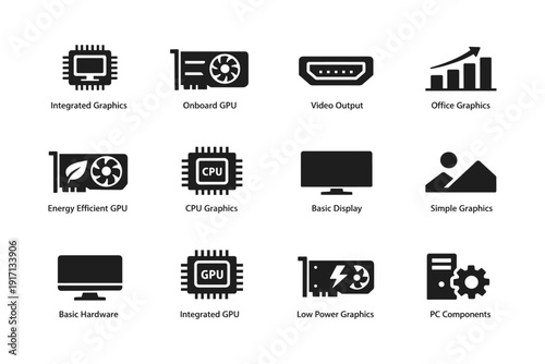 Collection of computer graphics and hardware icons