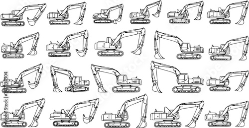 Seamless Excavator Pattern: Heavy Equipment Background