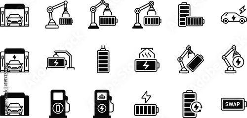 Electric Vehicle Charging Icon Set