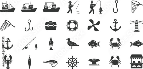 Nautical flat icon set Vector