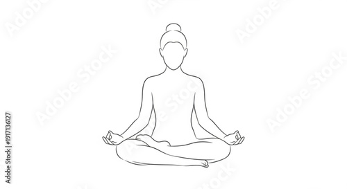 A minimalist line art illustration of a woman meditating in a serene and peaceful pose
