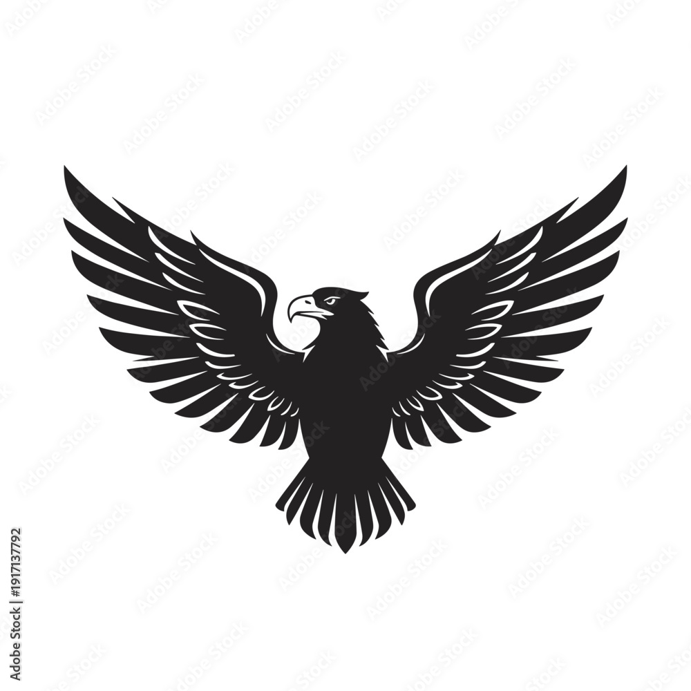 Fototapeta premium Black eagle with powerful spread wings silhouette design