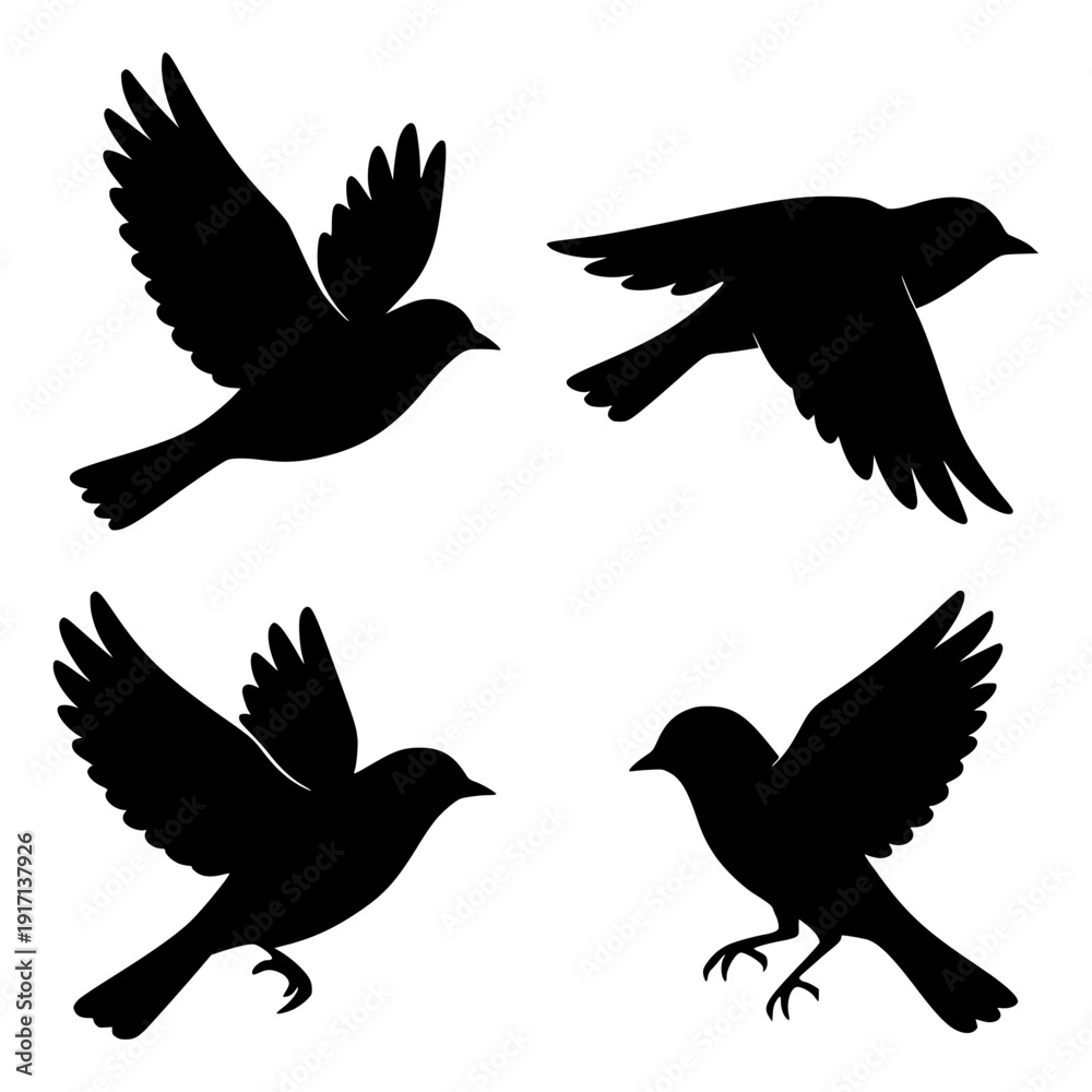 Fototapeta premium Minimalist Silhouettes of Birds in Flight and Landing