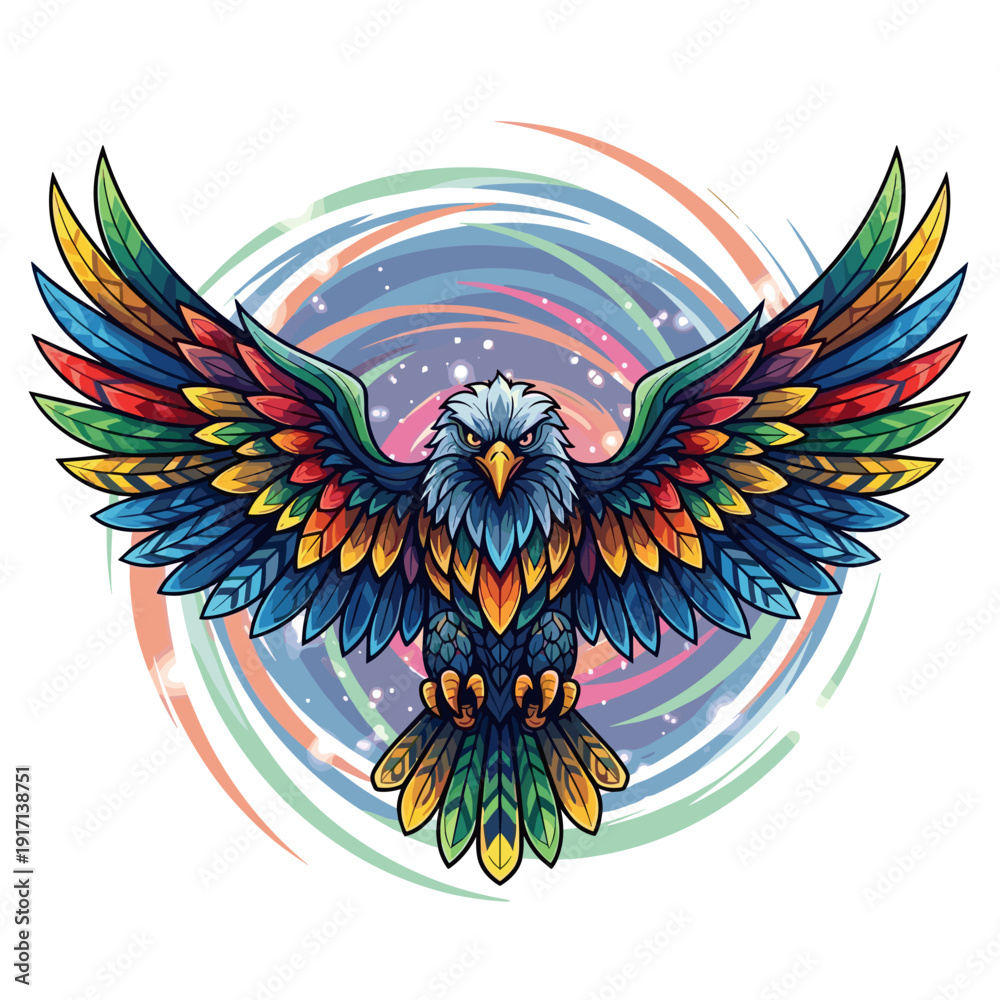 Obraz premium Vibrant stylized eagle with spread wings and colorful abstract background