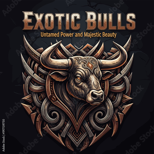Stylized bull head emblem with intricate ornate patterns and glowing eyes