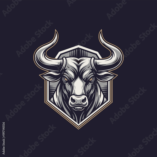 Stylized bull head mascot emblem with powerful determined expression