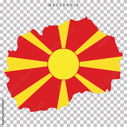 Map of Macedonia filled with its flag colors, isolated on transparent background for geography, travel, and educational purposes.