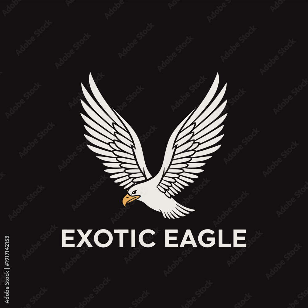 Fototapeta premium White stylized eagle logo with spread wings on a black background
