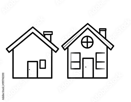 Two simple line-drawn houses side by side on white