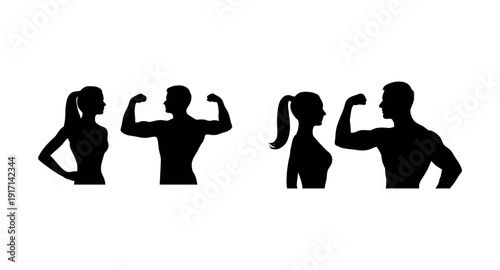 Fitness couple silhouette vector illustration for gym workout and healthy lifestyle design element
