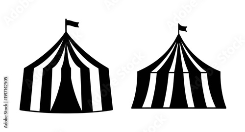Black and white circus tents vector illustration for event design and party decoration elements