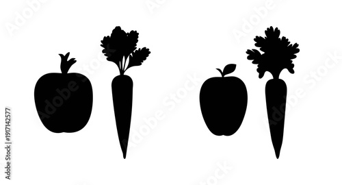 Apple and carrot silhouette vector illustration for healthy eating and vegan lifestyle design elements