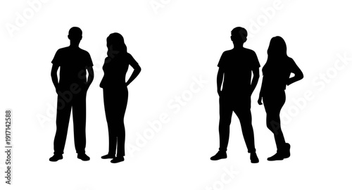 Silhouette people standing man woman group vector illustration isolated on white background