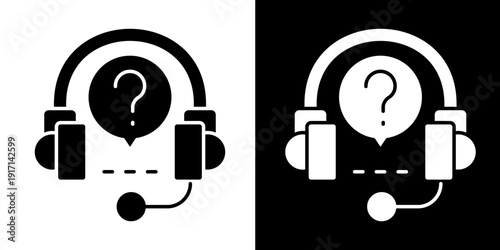 Headset Support Icon Set White Glyph Style Collection