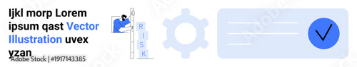 Risk assessment, compliance, decision-making, operational processes, monitoring, data analysis. Gear symbol, checkmark and risk-related text. Risk assessment and compliance symbol concept