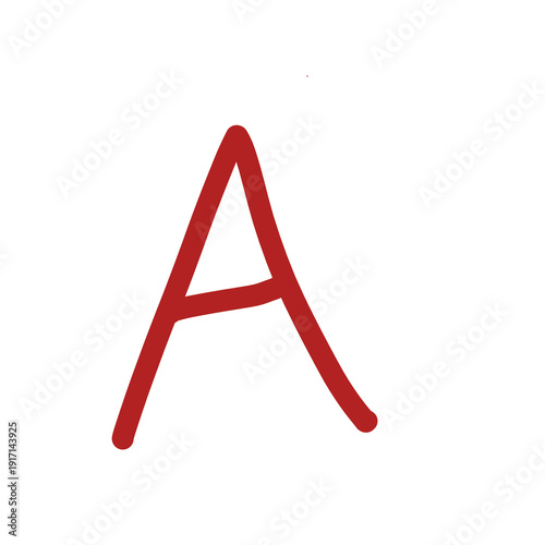 Hand drawn letter A, brick red brush doodle alphabet isolated on transparent background