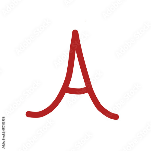 Hand drawn letter A, brick red brush doodle alphabet isolated on transparent background
