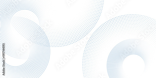 Abstract white background with blue dot circle rings. blue circle lines pattern. Futuristic technology concept.