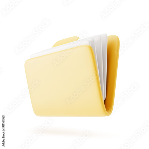 Folder file. Folder with document archive. Realistic 3d design. Vector illustration