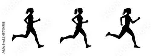 Running woman silhouette marathon jogger fitness exercise workout cardio training illustration vector