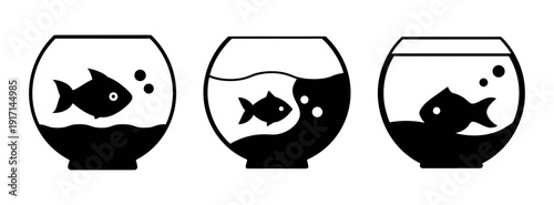 Three fishbowls with fish vector illustration aquarium pet fish bowl graphic design element clipart simple art