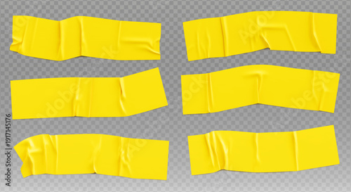 Paper adhesive tape. Sticker shape. Yellow piece scotch. Scrapbook design. Old label duct. Sticky strip. elements set