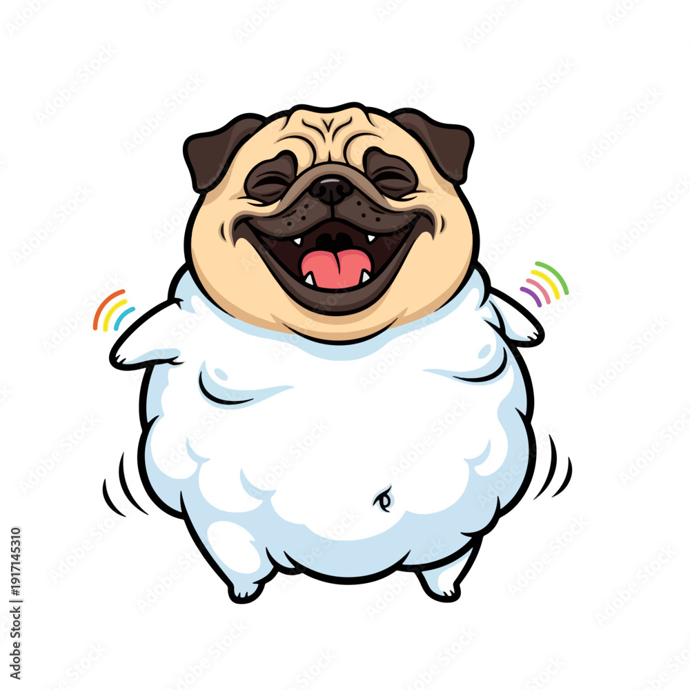 Fototapeta premium Happy cartoon pug dog with fluffy body and joyful expression