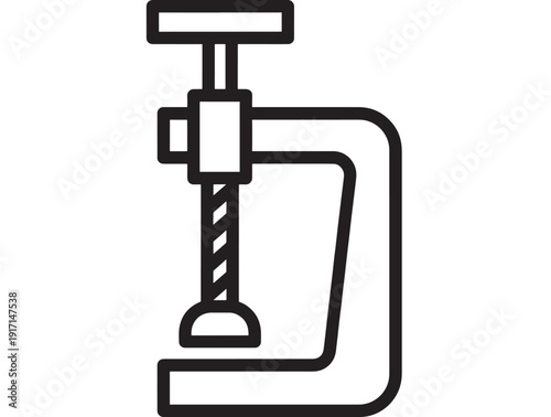 Drill press icon in bold black outline, industrial machine tool symbol for manufacturing, workshop equipment, engineering, repair, and construction apps isolated on white