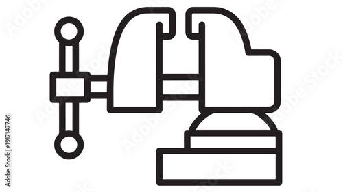 Bench vise icon in bold outline style, industrial clamping tool symbol for workshop, woodworking, metalworking, repair service, DIY and construction design